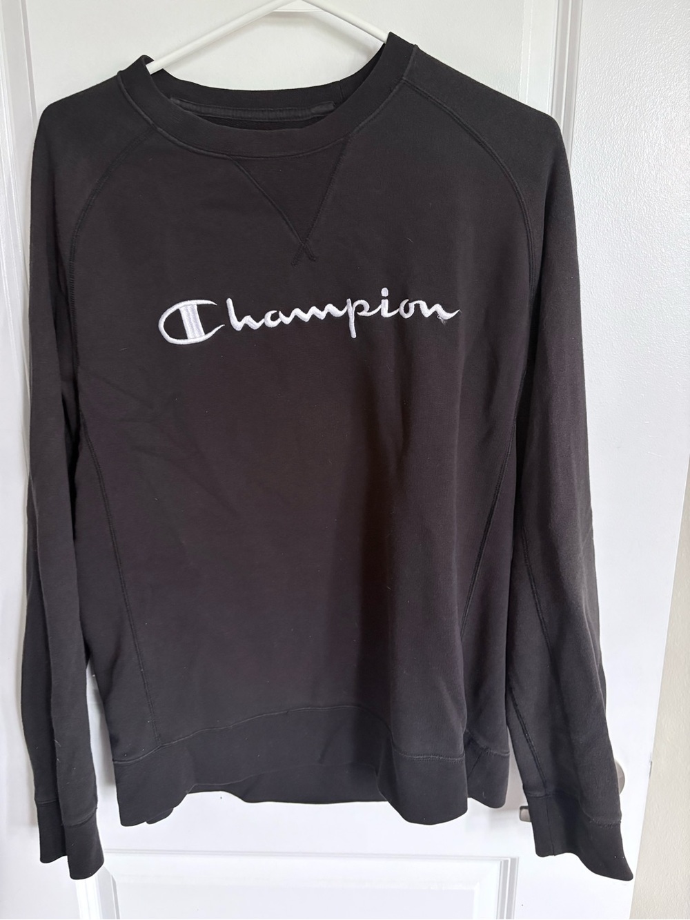 Champion Black Crewneck Sweatshirt with White Script Logo